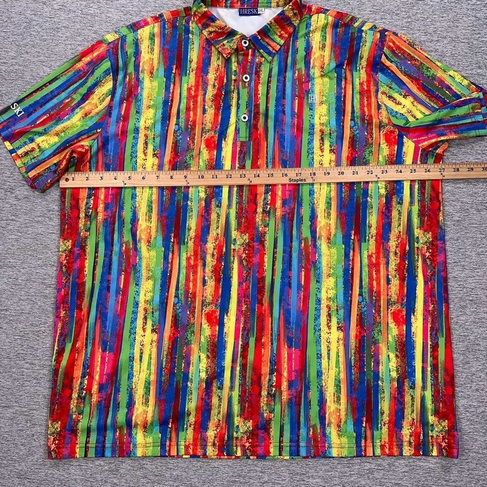 Hreski Polo Shirt Mens Size 2XL Colorful Loud Performance Stretch Golf Sports - Picture 4 of 7